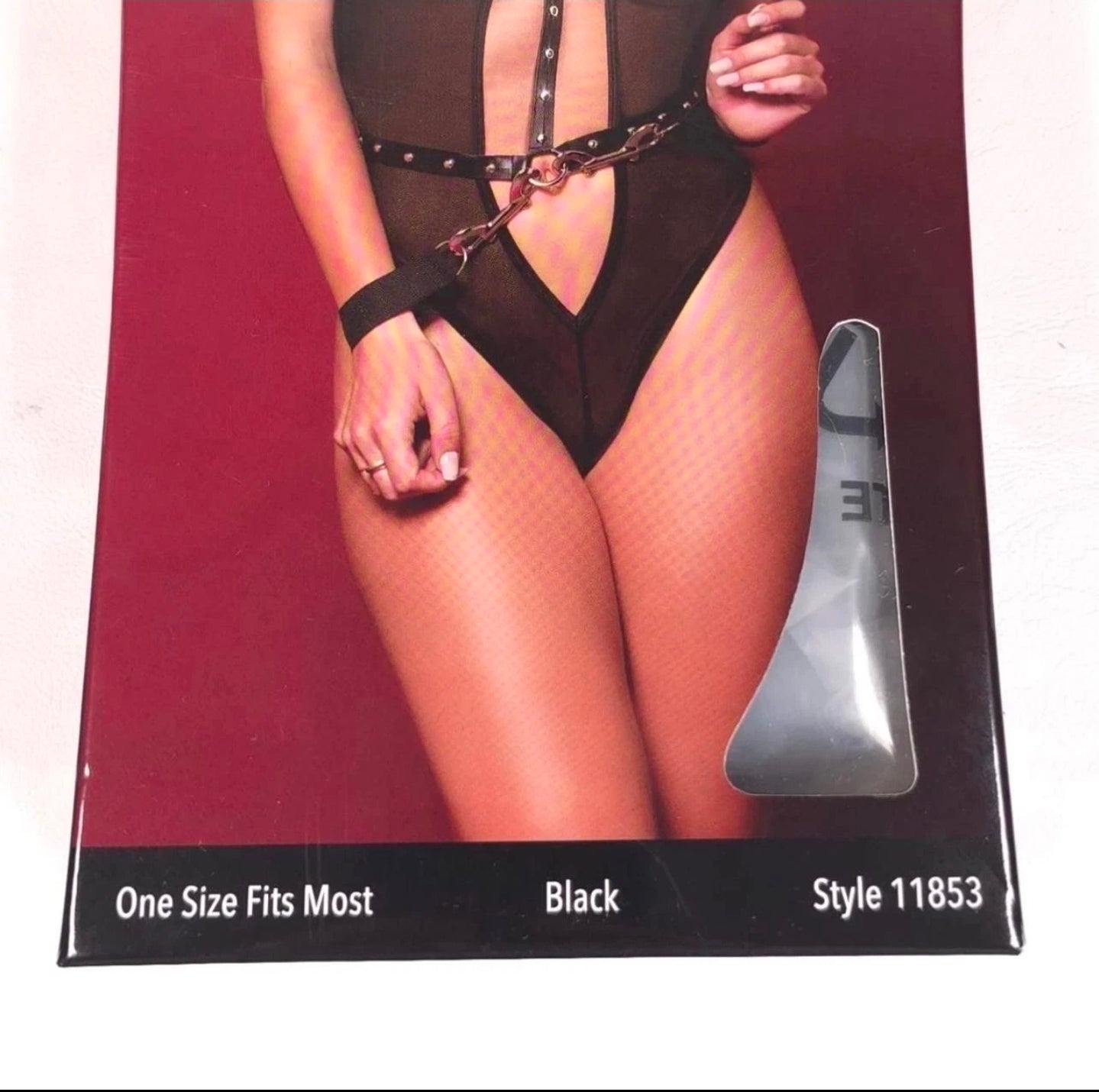 Black Mesh Studded Halter Teddy with Wrist Restraints – One Size