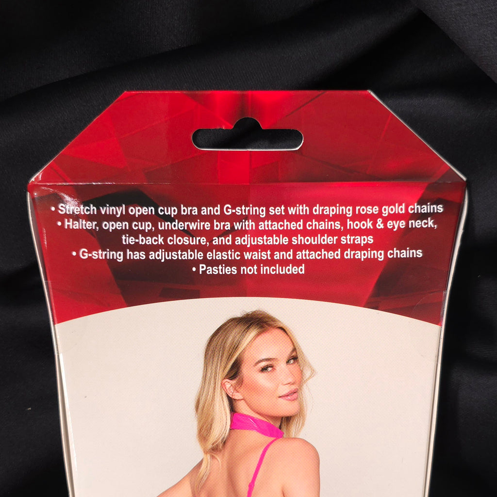 Dreamgirl Peony Open Cup Bra & G-String Set with Rose Gold Chain – One Size