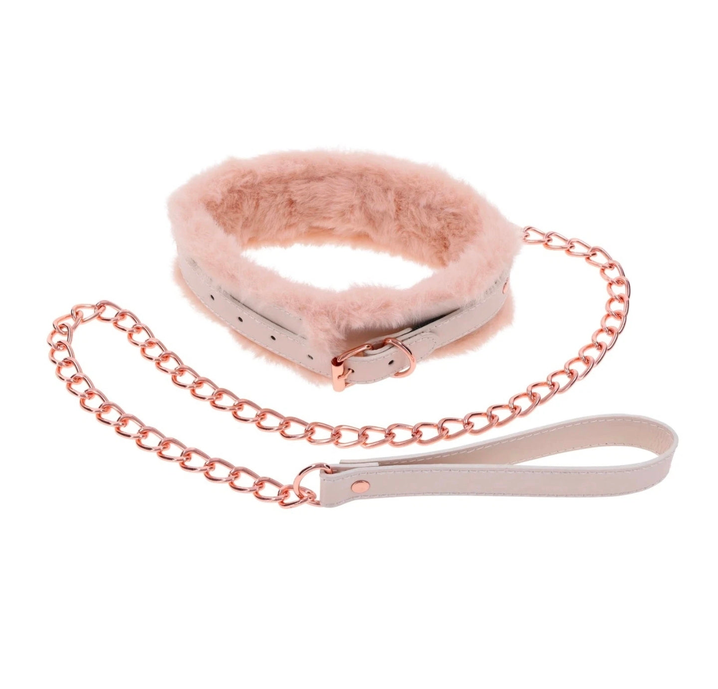 Sex & Mischief Peaches ’n Creme Fur Collar & Leash Rose Gold Faux Leather Set