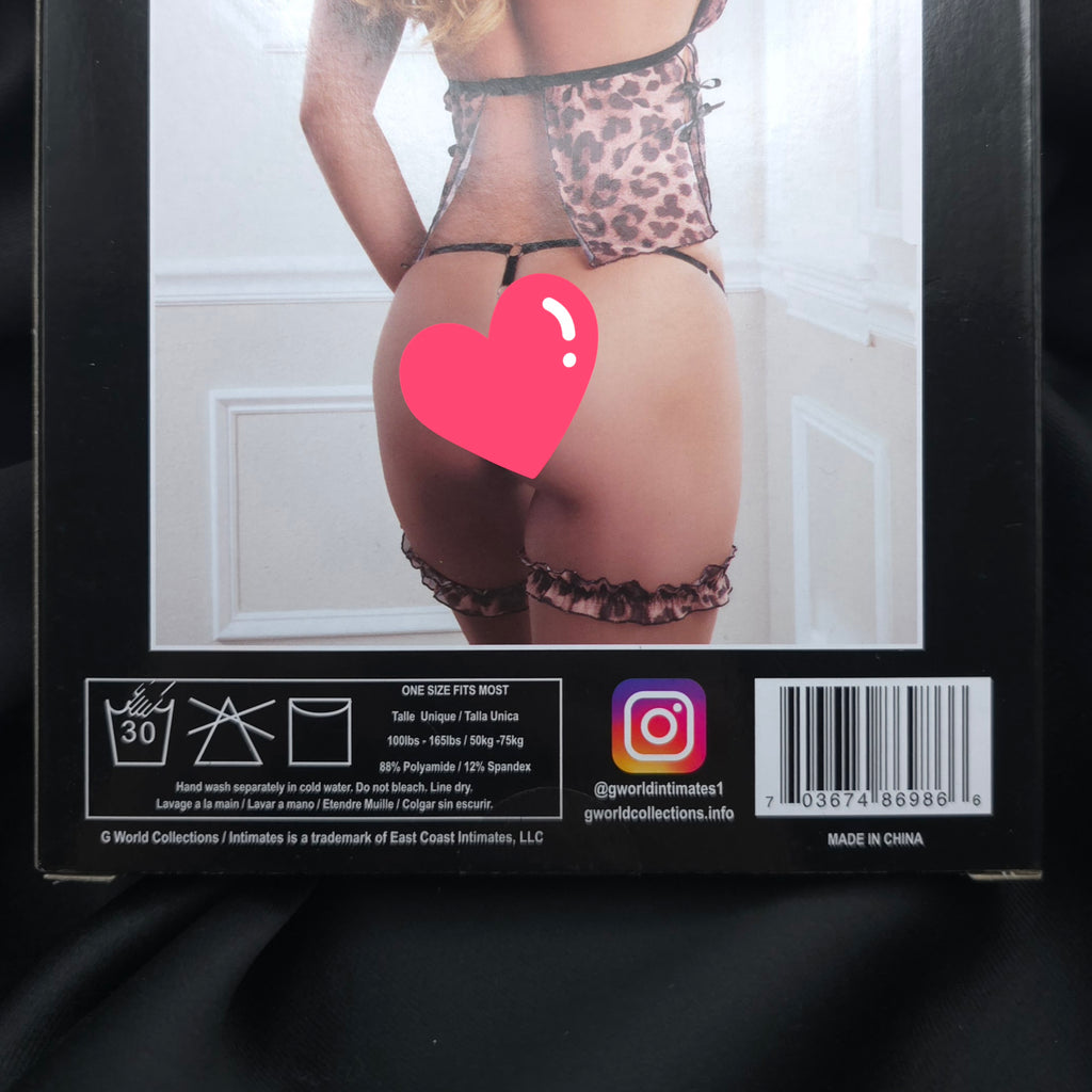 3pc Leopard Crop Babydoll Set Thong & Garters Lingerie