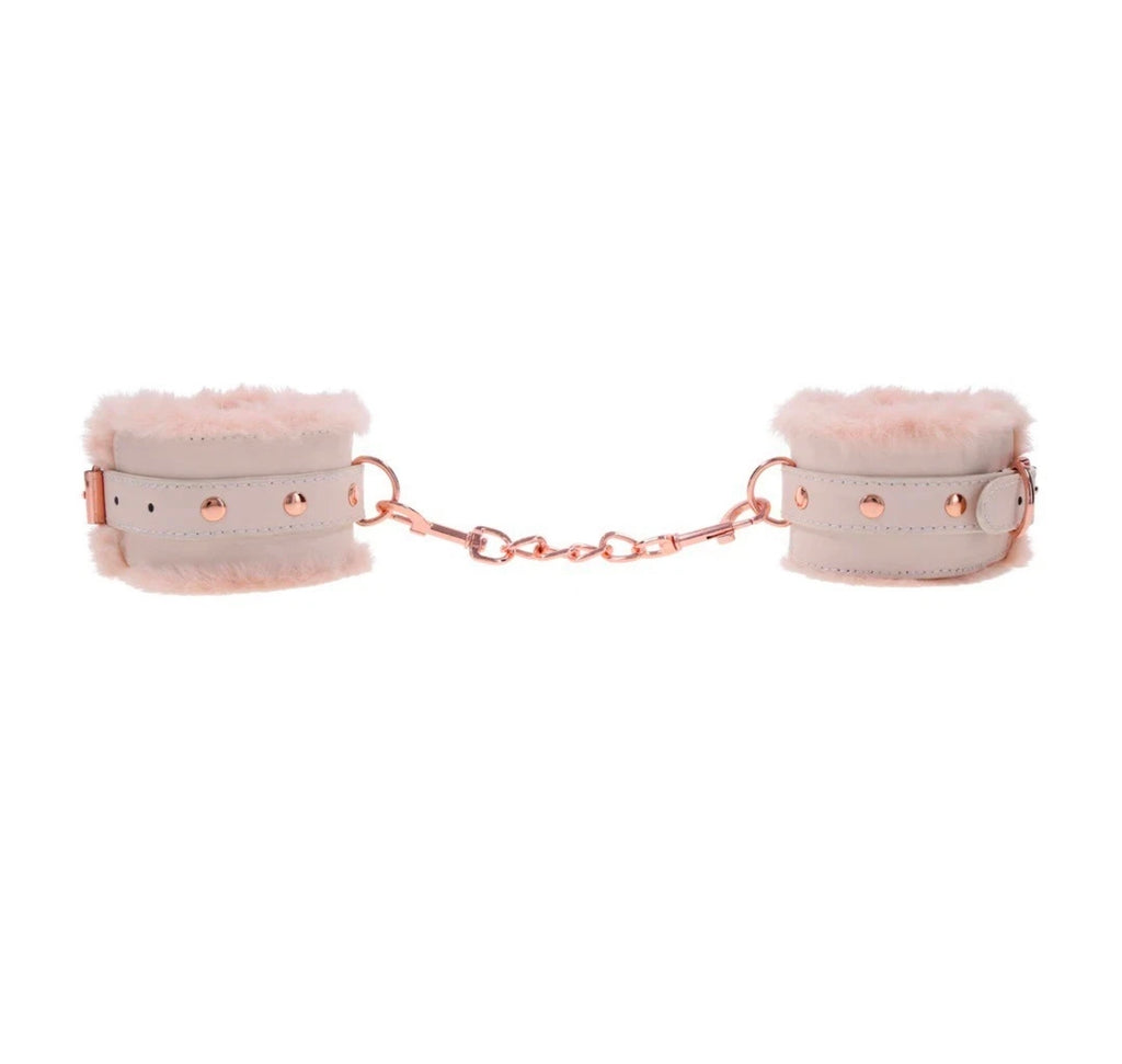 Sex & Mischief Peaches ’n Creme Fur Handcuffs Rose Gold Soft Faux Fur Restrain