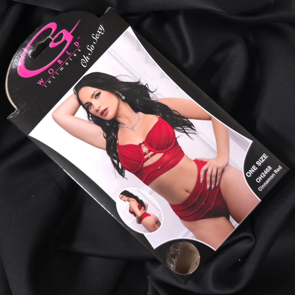 Cinnamon Red 2-Piece Satin Strap Bra & High-Waist Panty Lingerie Set