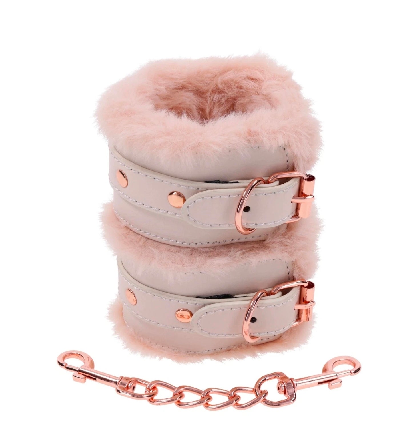 Sex & Mischief Peaches ’n Creme Fur Handcuffs Rose Gold Soft Faux Fur Restrain
