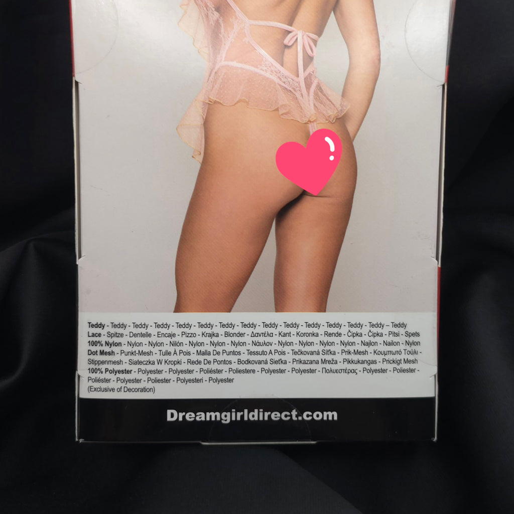 Dreamgirl Dreamgirl Lace Teddy  Plunging Mesh, Ruffle Details, One Size