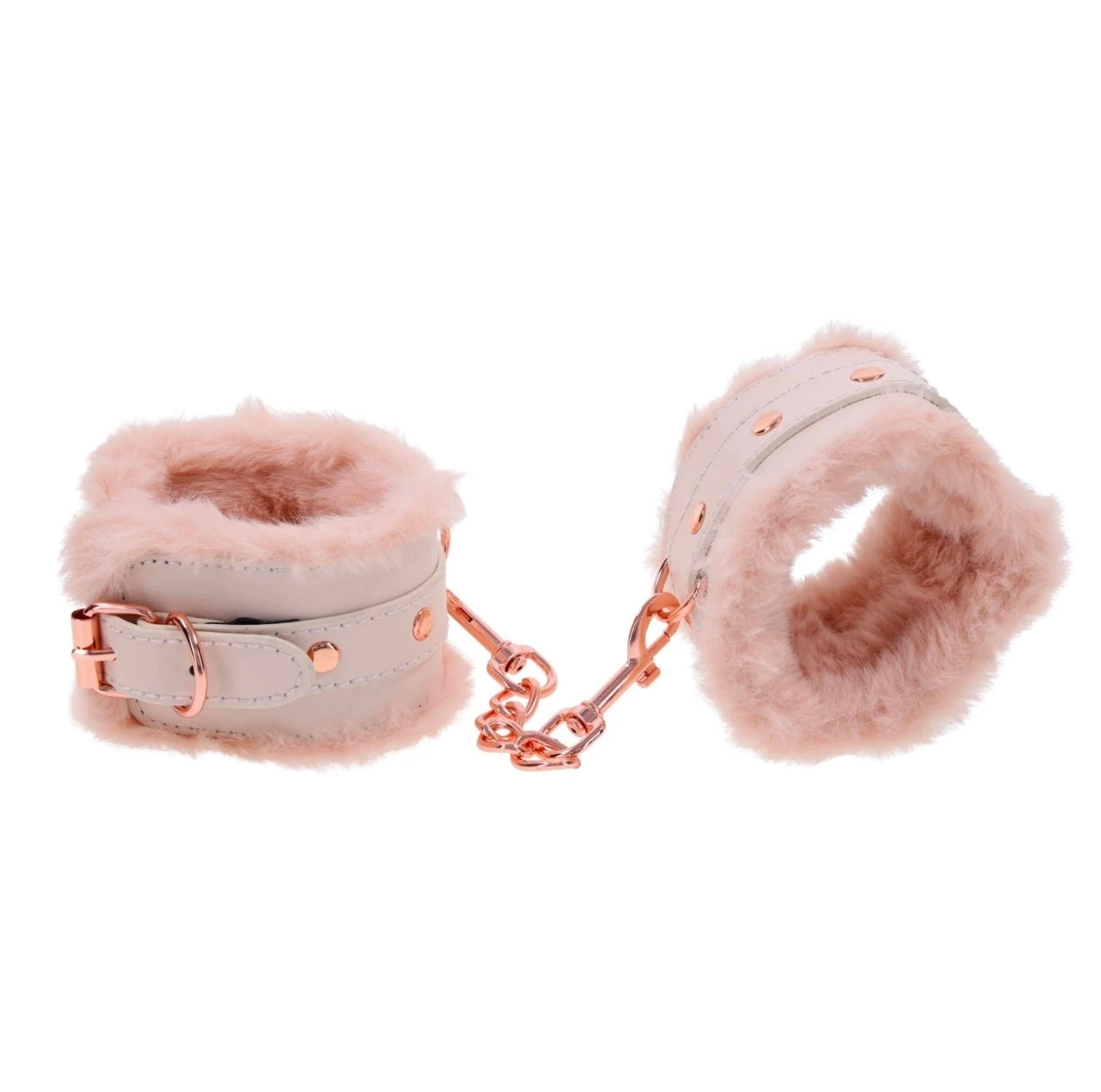 Sex & Mischief Peaches ’n Creme Fur Handcuffs Rose Gold Soft Faux Fur Restrain