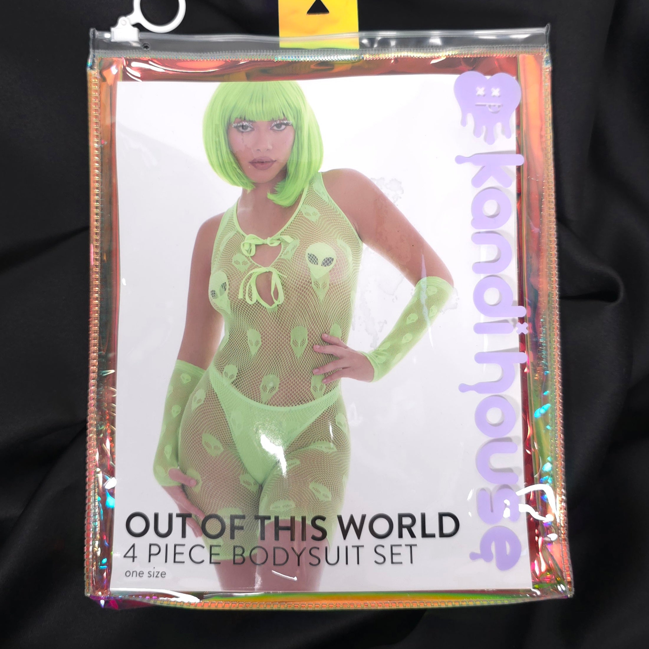 Neon Green 4-Piece Alien Mesh Bodysuit Set – Festival, Rave & Costume Wear