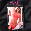 Neon Orange Lace Peek-A-Boo Bustier Set with Open-Crotch Garter Panty & Stockings