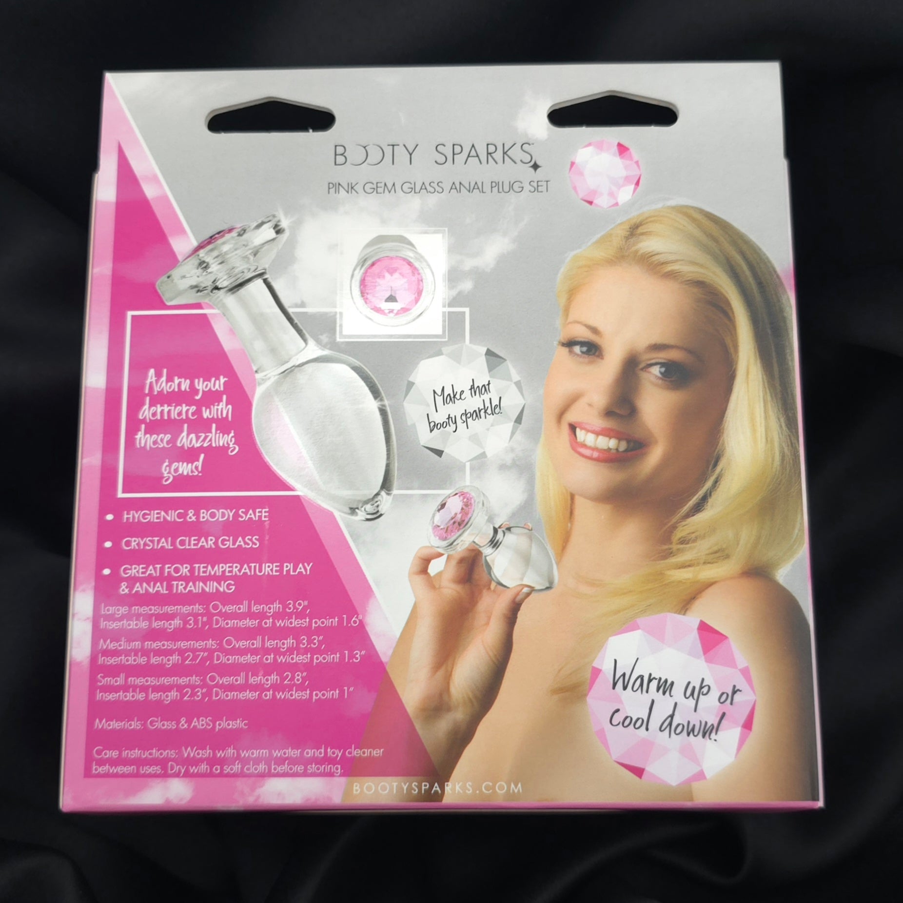 Booty Sparks Pink Gem Glass Plug Set – 3 Sizes Crystal Anal Plugs