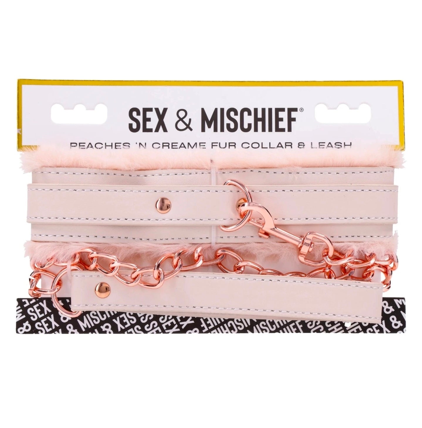 Sex & Mischief Peaches ’n Creme Fur Collar & Leash Rose Gold Faux Leather Set
