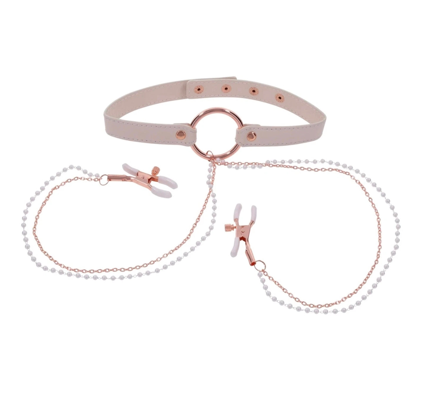 Sex & Mischief Peaches ‘N Creme Collar with Nipple Clamps Rose Gold Fetish Set