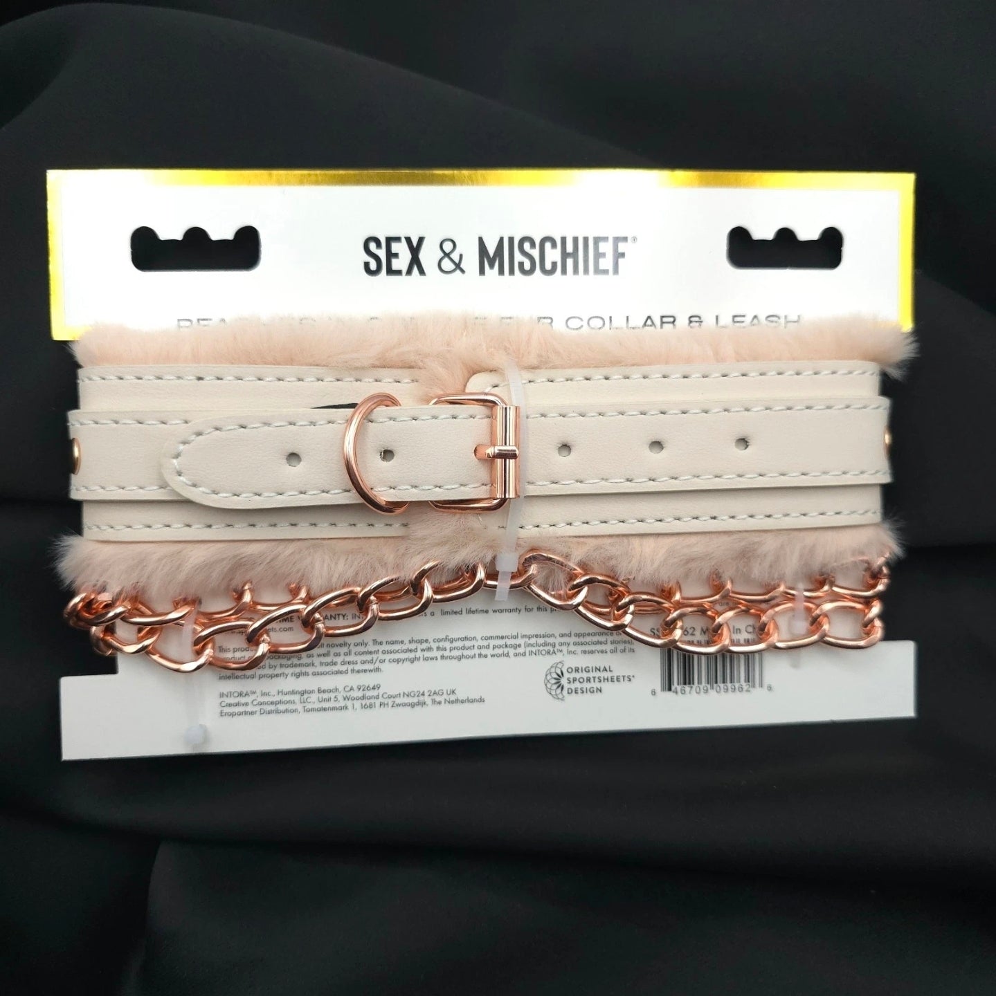 Sex & Mischief Peaches ’n Creme Fur Collar & Leash Rose Gold Faux Leather Set