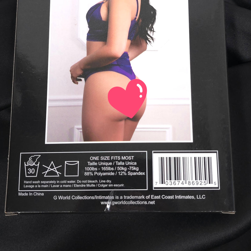 Royal Purple Satin Strappy Bra & High-Waist Panty Set – One Size
