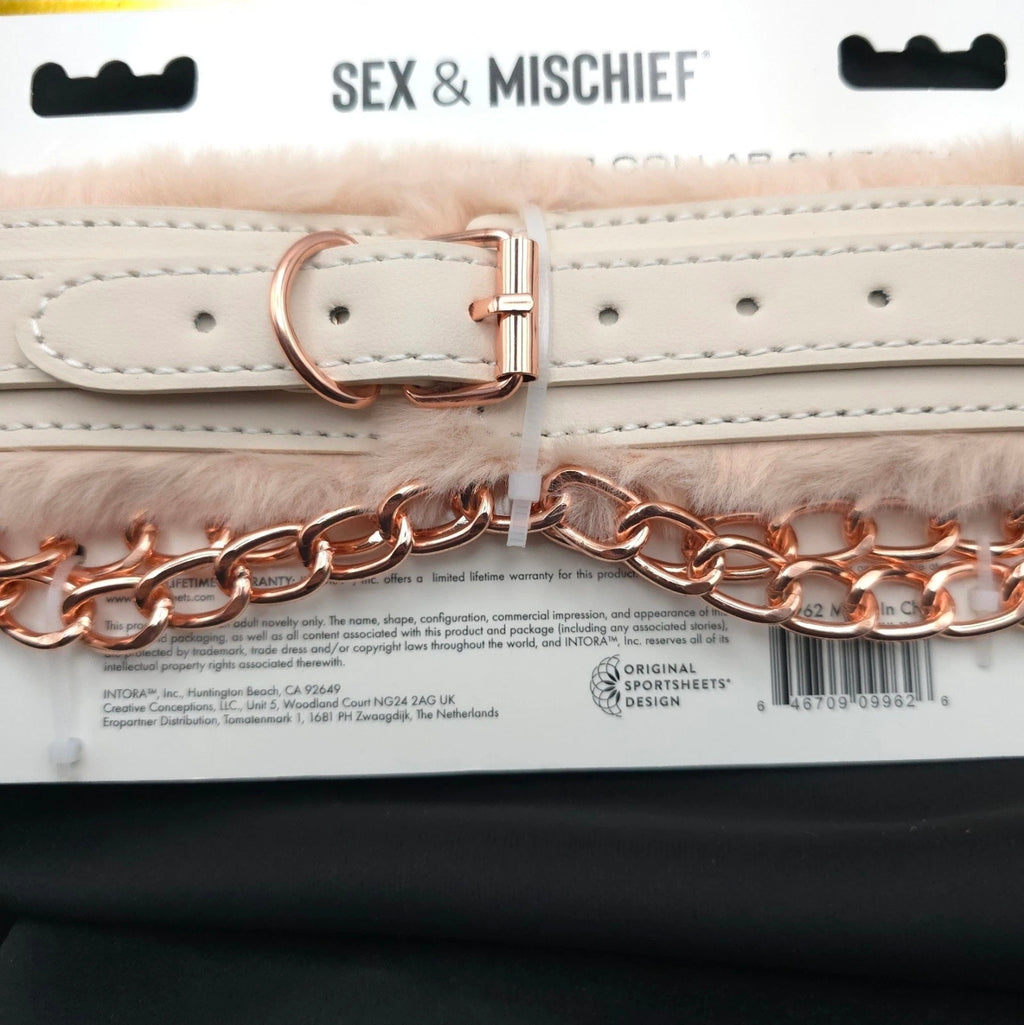 Sex & Mischief Peaches ’n Creme Fur Collar & Leash Rose Gold Faux Leather Set