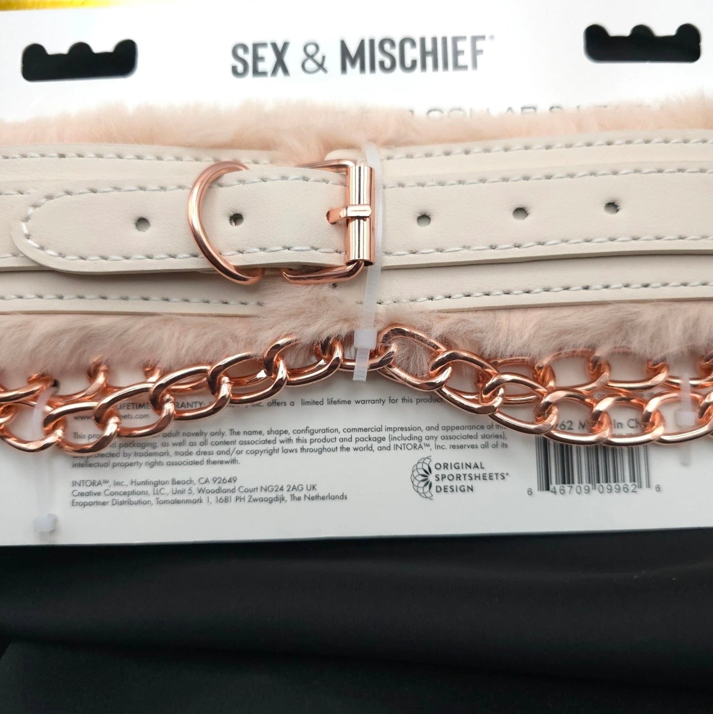 Sex & Mischief Peaches ’n Creme Fur Collar & Leash Rose Gold Faux Leather Set
