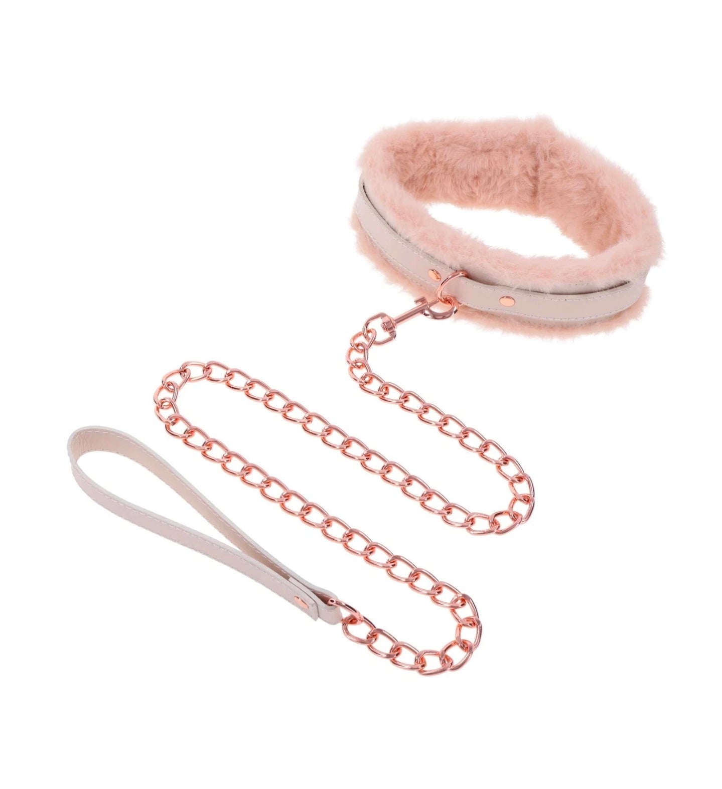 Sex & Mischief Peaches ’n Creme Fur Collar & Leash Rose Gold Faux Leather Set