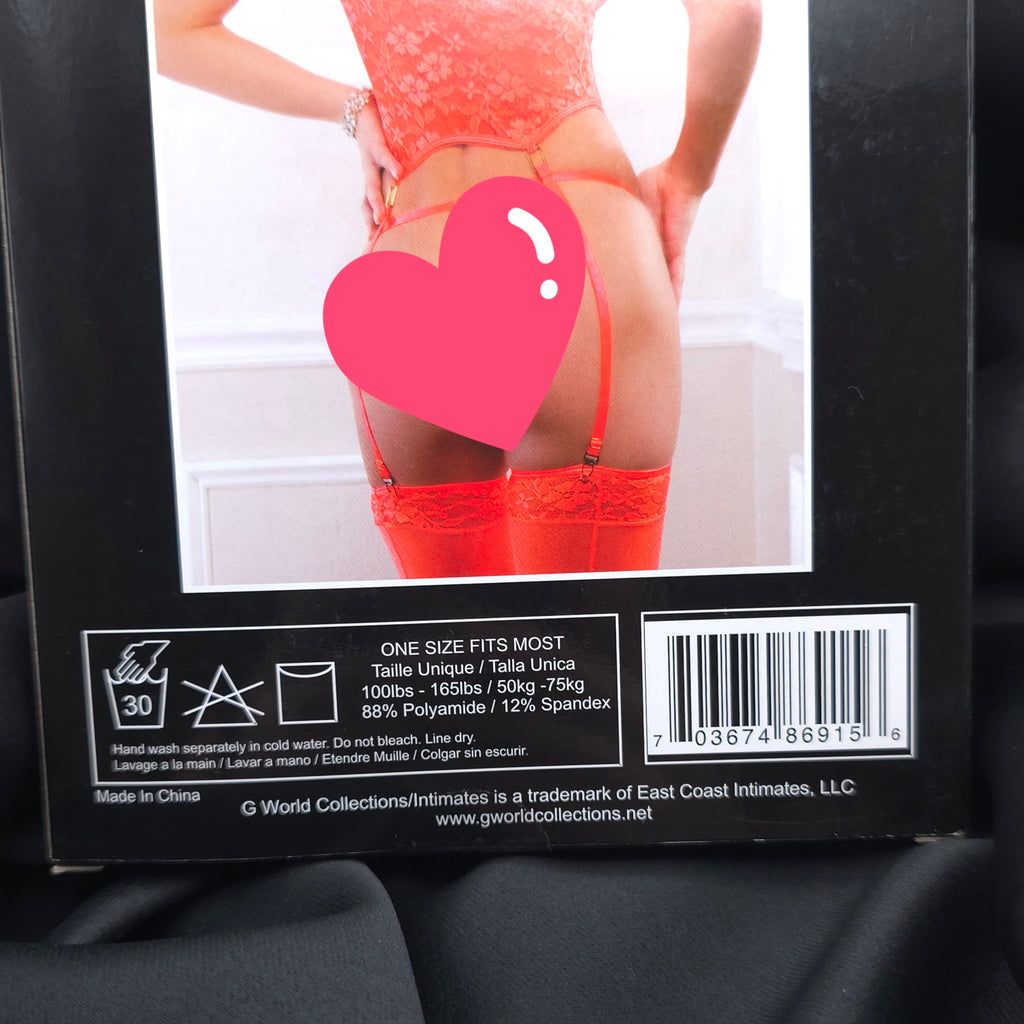 3pc Sheer Lace Garter Bustier Set  Bright Orange Lingerie, One Size