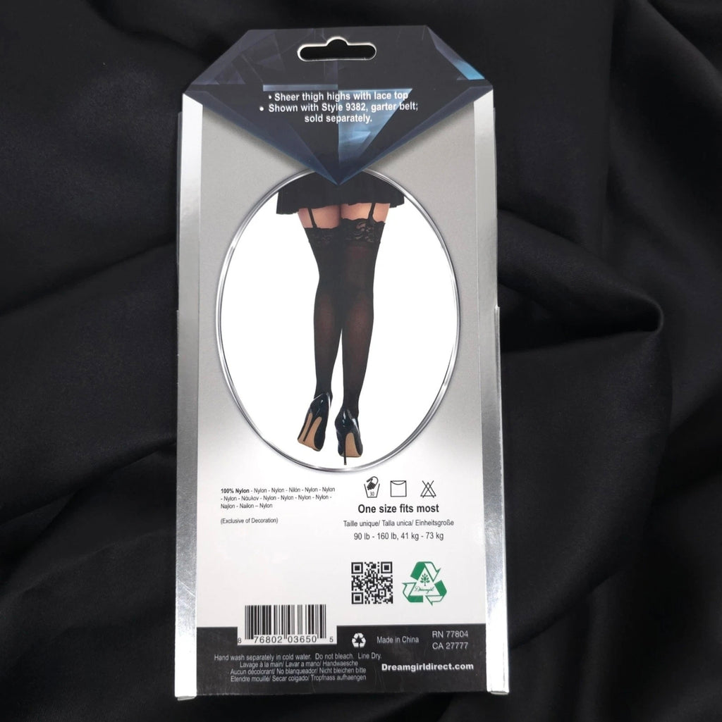 Sheer Black Thigh-High Stockings with Lace Top – One Size