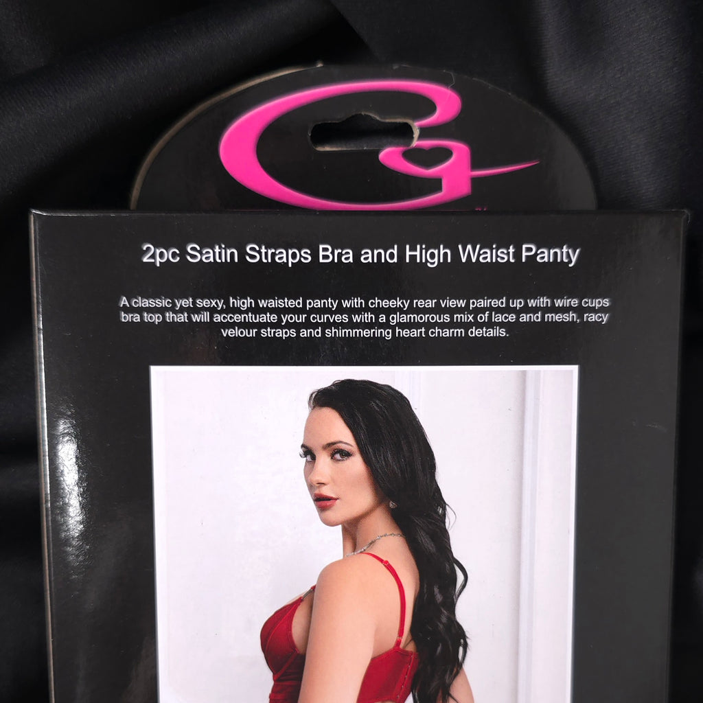 Cinnamon Red 2-Piece Satin Strap Bra & High-Waist Panty Lingerie Set