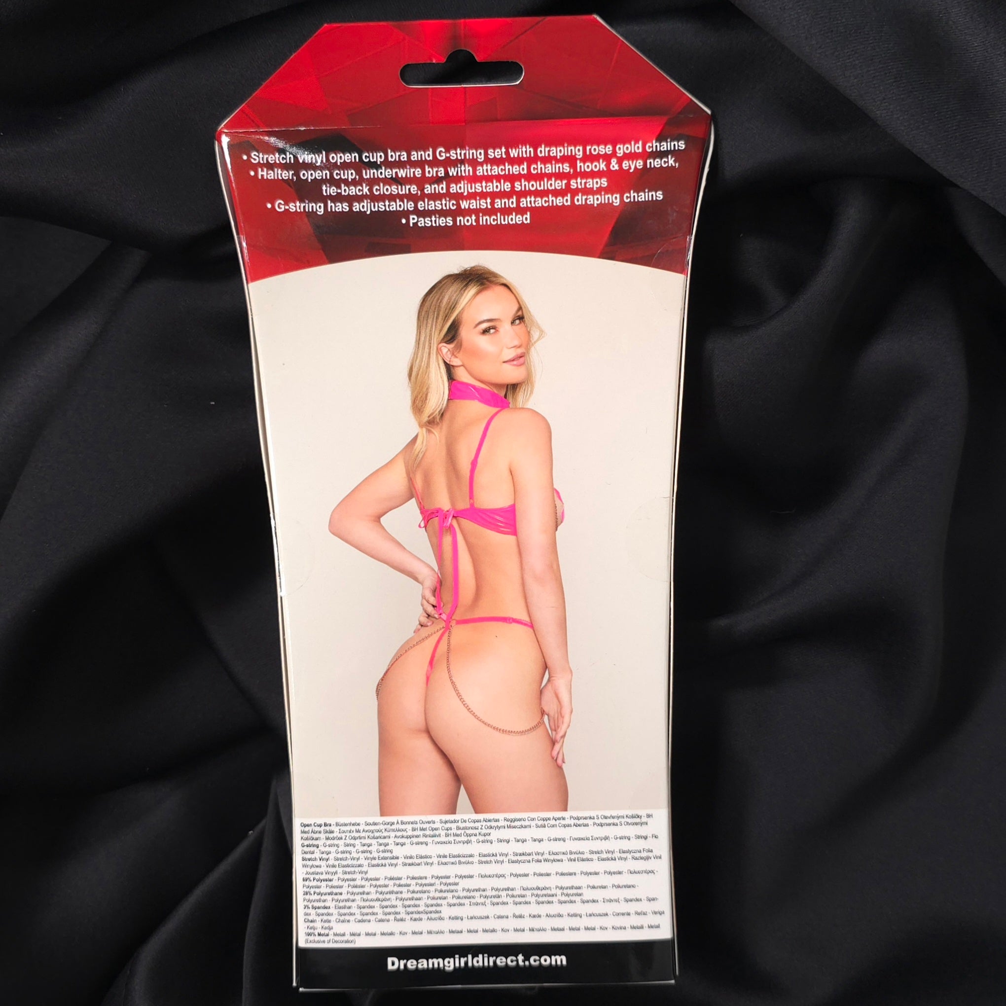 Dreamgirl Peony Open Cup Bra & G-String Set with Rose Gold Chain – One Size