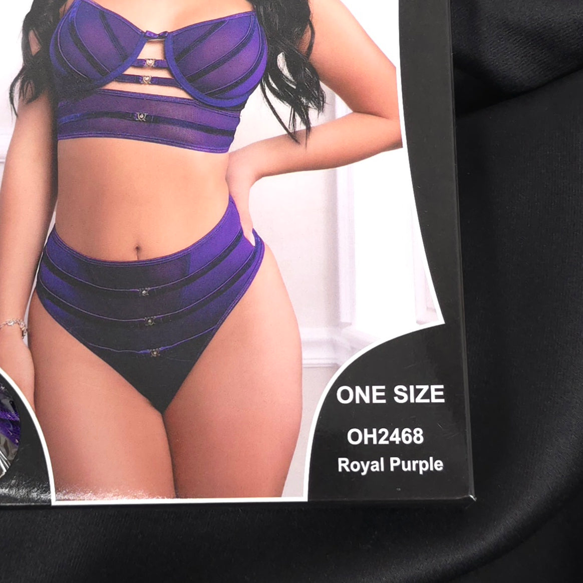 Royal Purple Satin Strappy Bra & High-Waist Panty Set – One Size