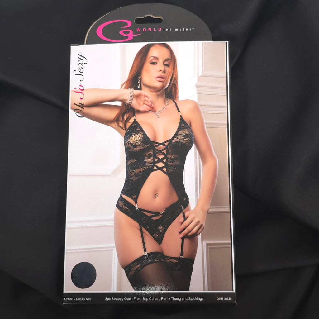 G World Intimates Floral Fishnet Bodysuit with Red Cuff Accessories – One Size