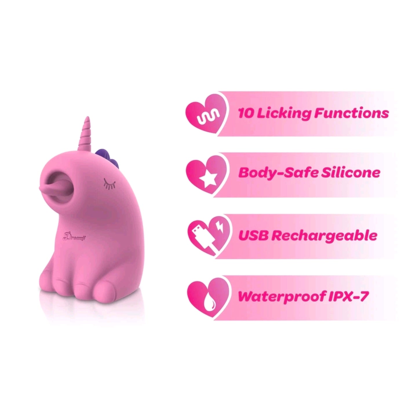 Dreamii Licks Unicorn Licking Stimulator – 10 Modes, USB Rechargeable, Pink