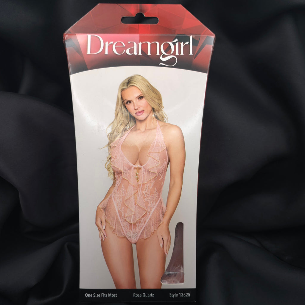 Dreamgirl Dreamgirl Lace Teddy  Plunging Mesh, Ruffle Details, One Size