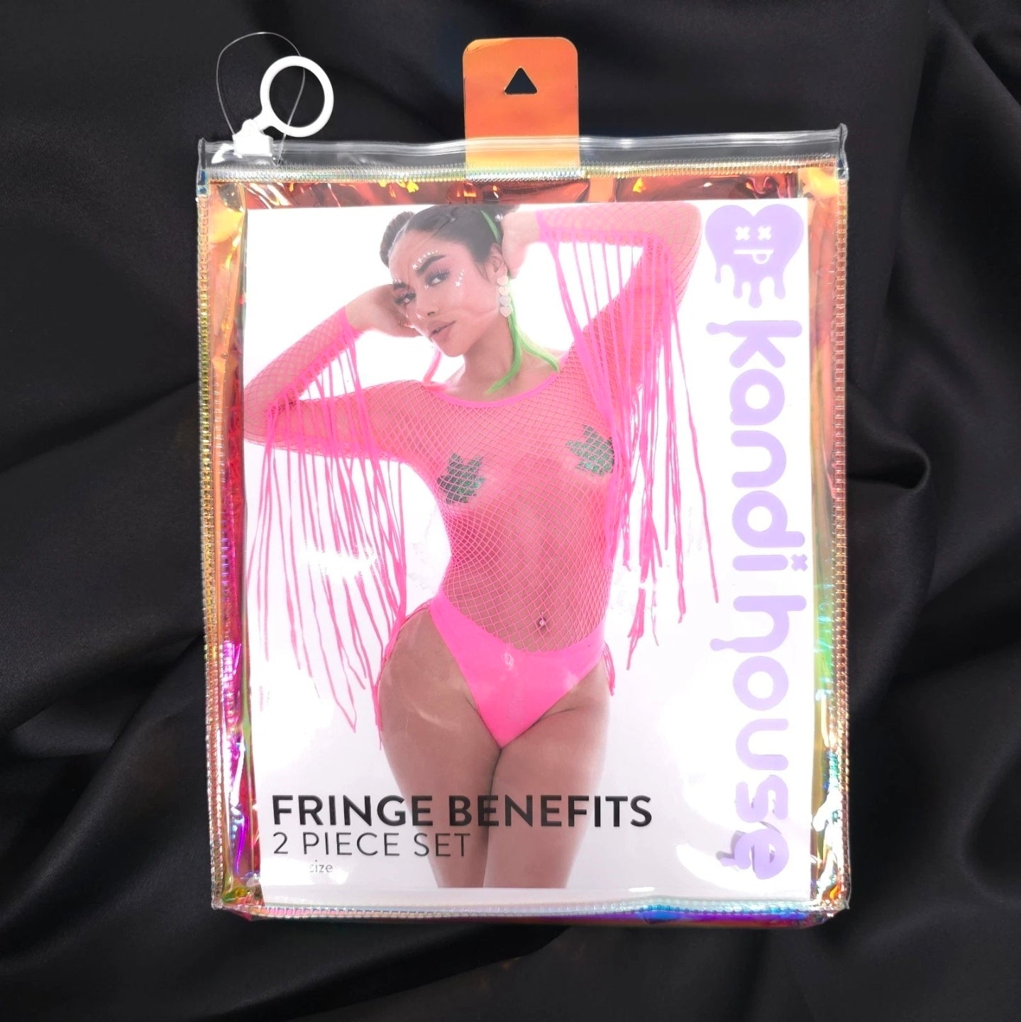 Fringe Benefits 2-Piece Set – Mesh Bodysuit + Pot Pasties, One Size, Pink