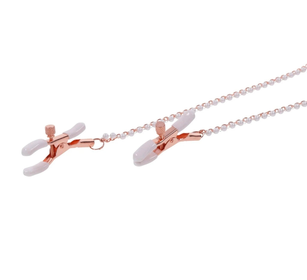 Sex & Mischief Peaches ‘N Creme Collar with Nipple Clamps Rose Gold Fetish Set