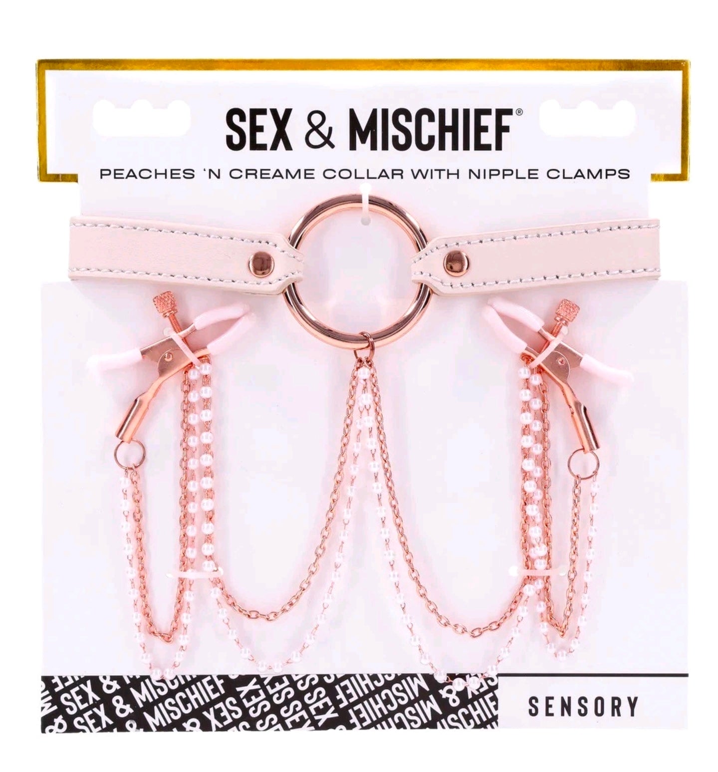 Sex & Mischief Peaches ‘N Creme Collar with Nipple Clamps Rose Gold Fetish Set