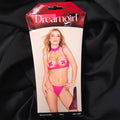 Dreamgirl Peony Open Cup Bra & G-String Set with Rose Gold Chain – One Size