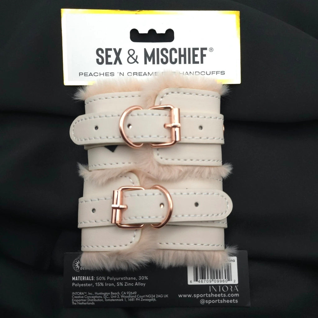 Sex & Mischief Peaches ’n Creme Fur Handcuffs Rose Gold Soft Faux Fur Restrain