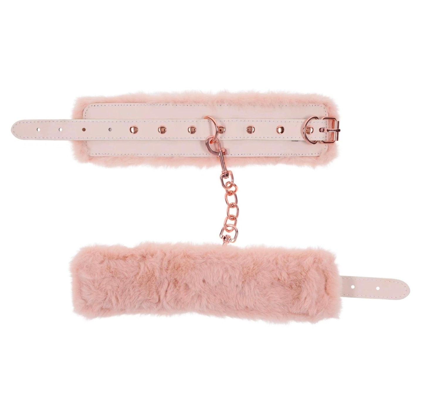 Sex & Mischief Peaches ’n Creme Fur Handcuffs Rose Gold Soft Faux Fur Restrain