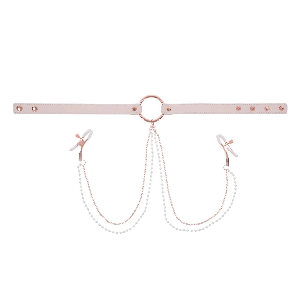 Sex & Mischief Peaches ‘N Creme Collar with Nipple Clamps Rose Gold Fetish Set