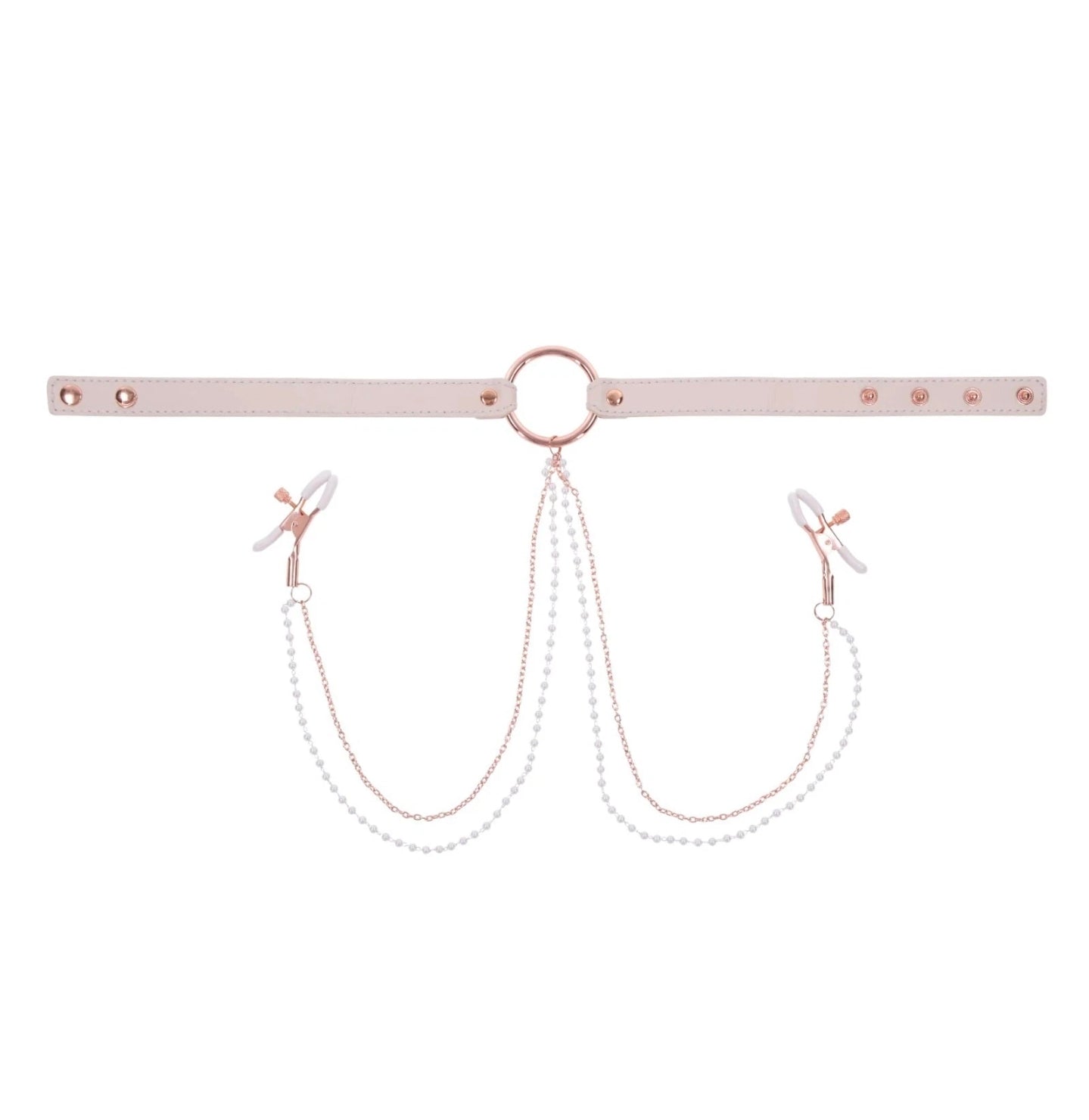 Sex & Mischief Peaches ‘N Creme Collar with Nipple Clamps Rose Gold Fetish Set