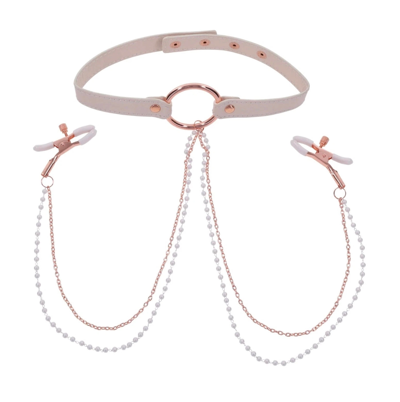 Sex & Mischief Peaches ‘N Creme Collar with Nipple Clamps Rose Gold Fetish Set