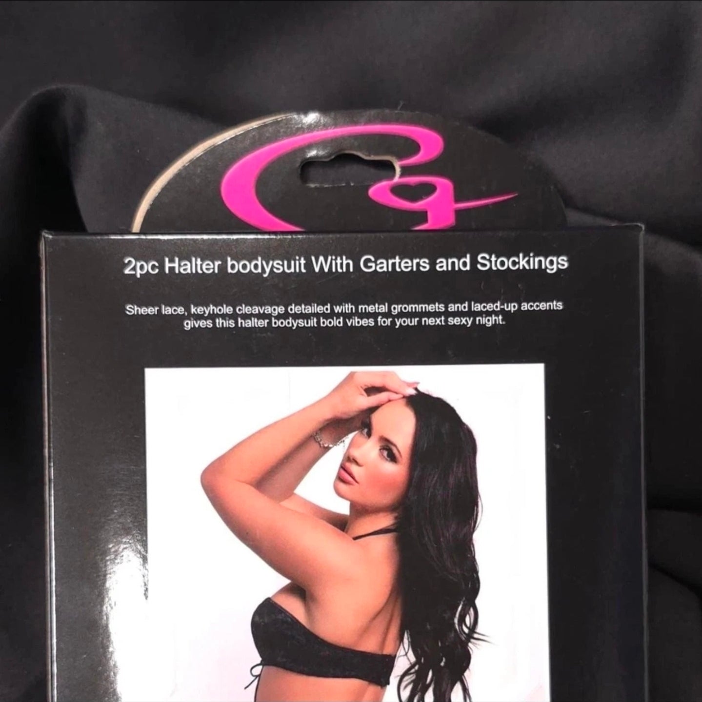 G World Baritone Blue 2-Piece Halter Lace Bodysuit with Garters One Size