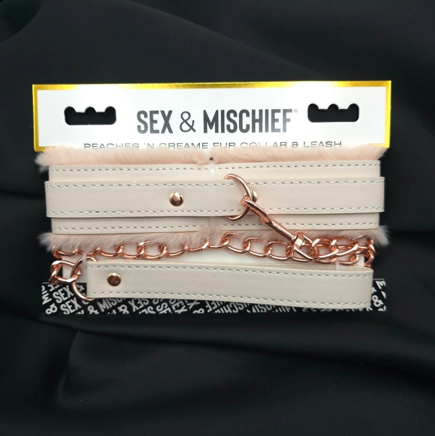 Sex & Mischief Peaches ’n Creme Fur Collar & Leash Rose Gold Faux Leather Set