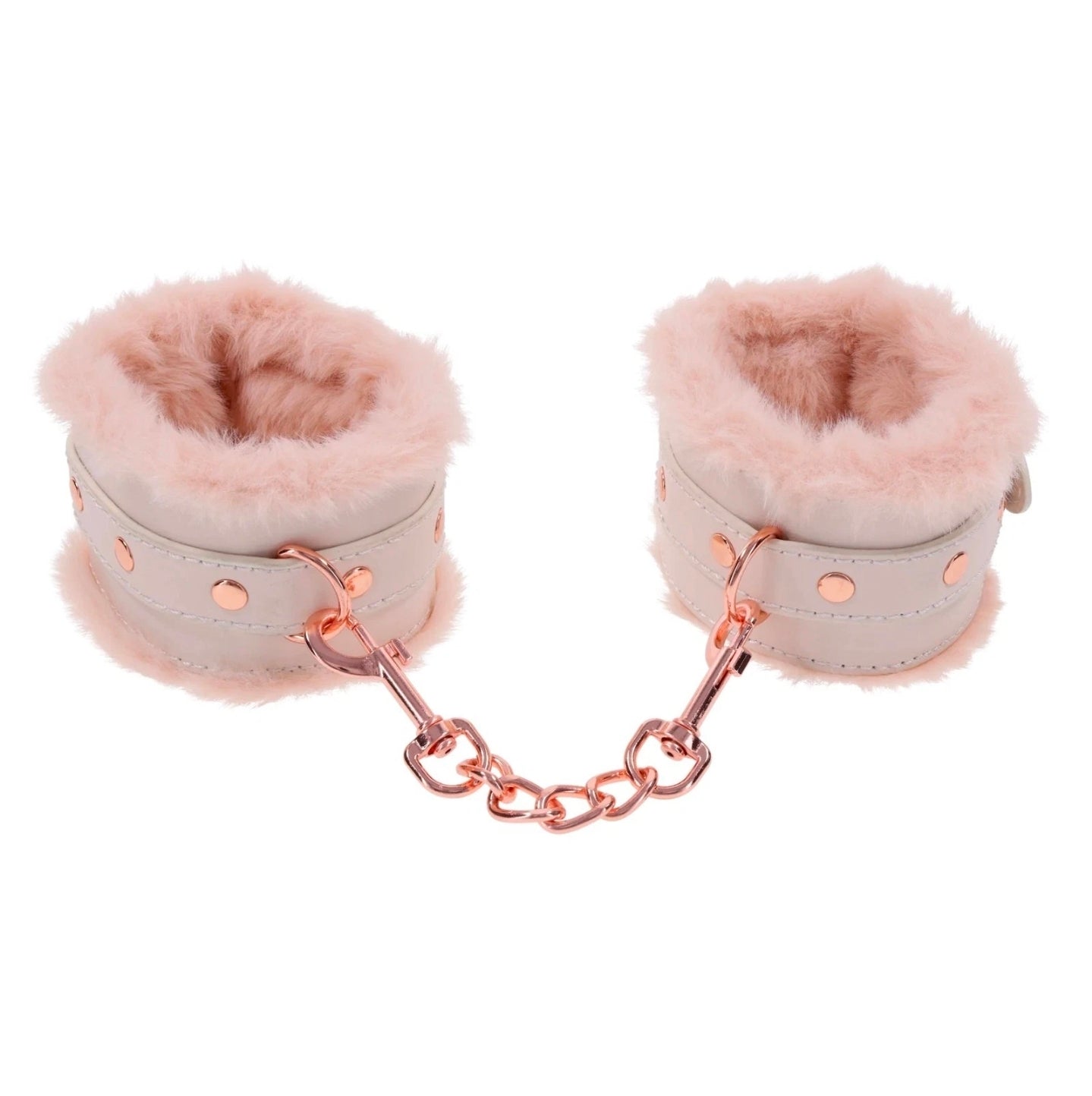 Sex & Mischief Peaches ’n Creme Fur Handcuffs Rose Gold Soft Faux Fur Restrain