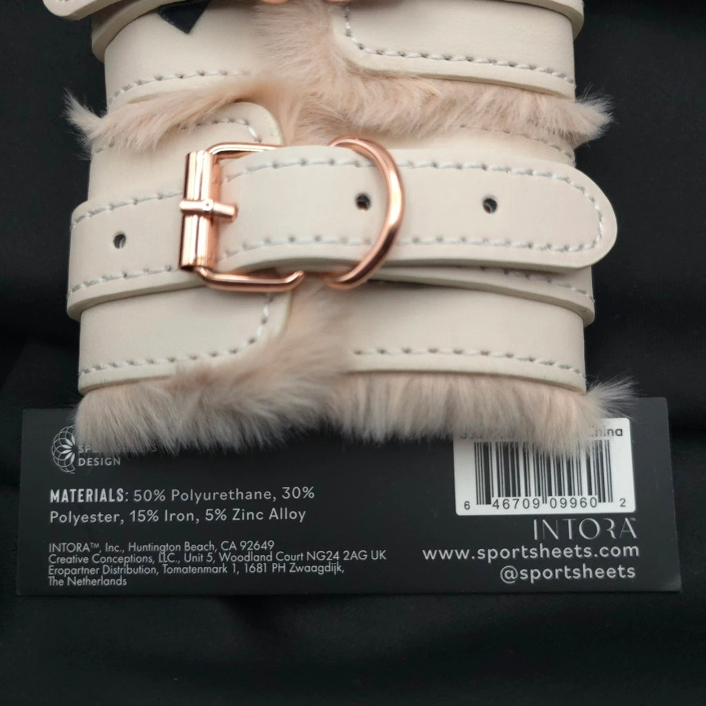 Sex & Mischief Peaches ’n Creme Fur Handcuffs Rose Gold Soft Faux Fur Restrain