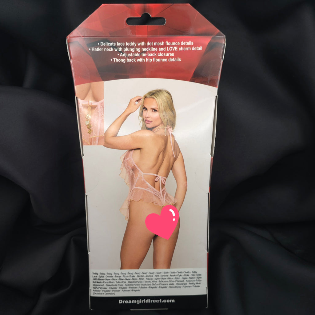 Dreamgirl Dreamgirl Lace Teddy  Plunging Mesh, Ruffle Details, One Size